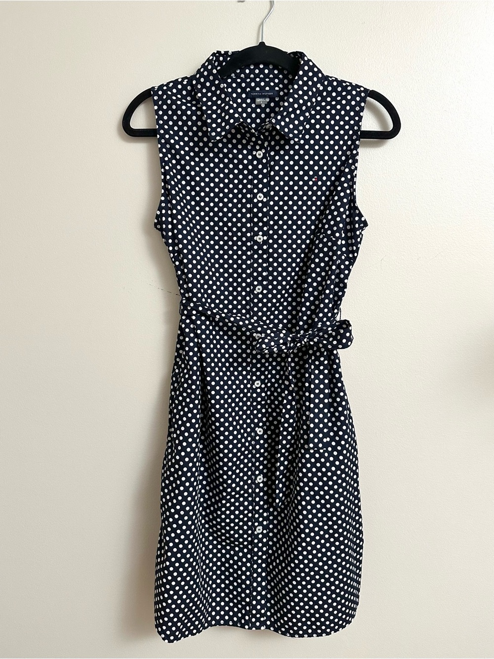 Tommy Hilfiger Navy and White Polka Dot Sleeveless Shirt Dress Size 8